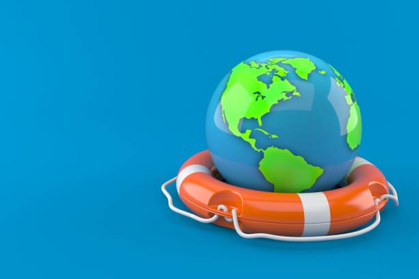 istock World globe with life buoy 859647322