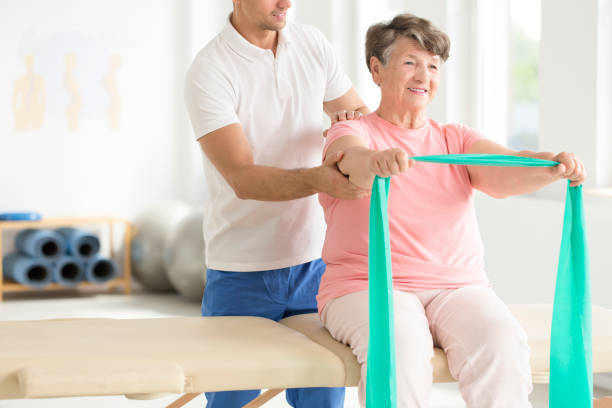 istock Elderly woman doing exercises 859647360