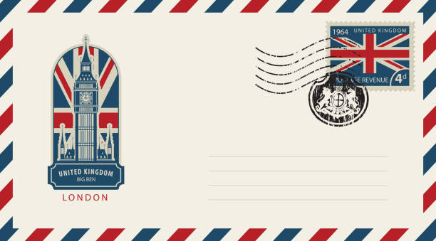 illustrations, cliparts, dessins animés et icônes de enveloppe avec londres big ben et le drapeau du royaume-uni - british flag vector uk national flag