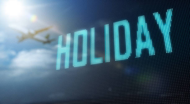 istock Holiday Led display with airplane on sky reflection 859648112