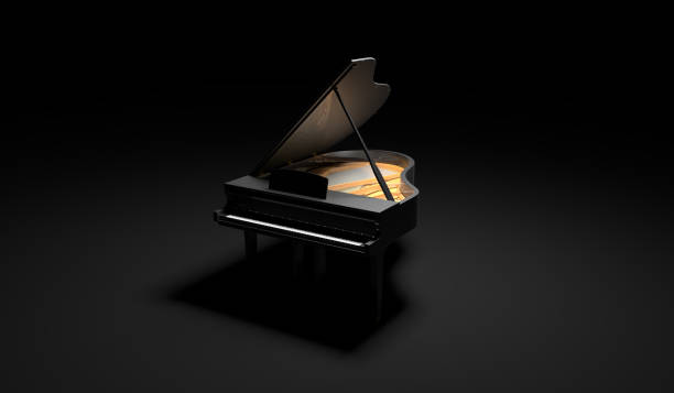 istock Luxury black piano in the dark scene 859650180