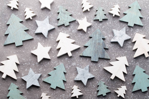 istock Christmas wooden decor on the snow background. 859651322