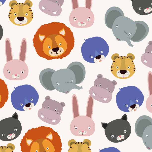 white background pattern with set color face cute animals white background pattern with set color face cute animals vector illustration elephant ear plant stock illustrations