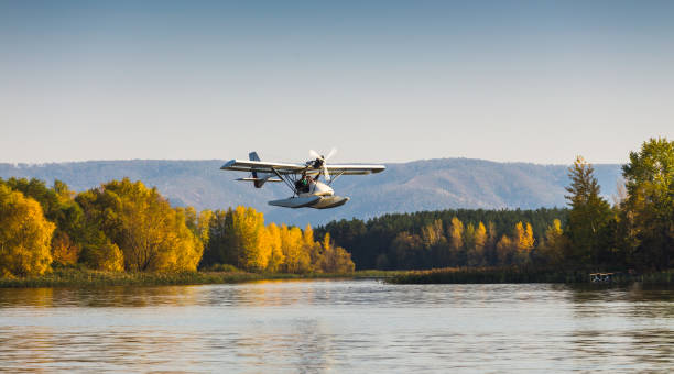 istock Seaplane flying over the bay 859663020