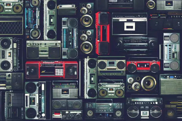 Photo of Vintage wall of radio boombox of the 80s