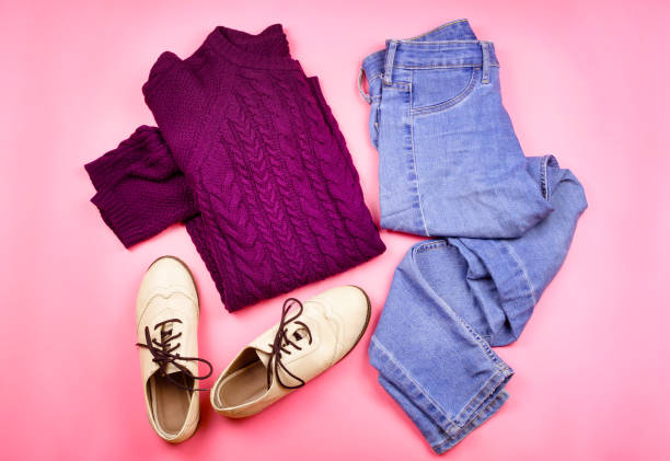 istock Flat lay of woman's autumn cozy clothes. 859665672