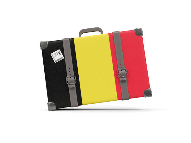 luggage with flag of belgium. suitcase isolated on white - suitcase flag national flag isolated on white imagens e fotografias de stock