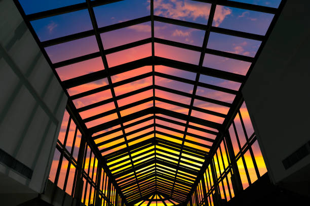 Grass Roof and Evening sky background. Abstract architecture background