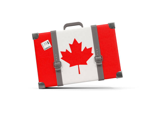 istock Luggage with flag of canada. Suitcase isolated on white 859674818