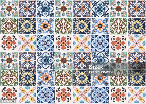 Colorful Vintage Ceramic Tiles Wall Decorationturkish Ceramic Tiles Wall Background Stock Photo - Download Image Now