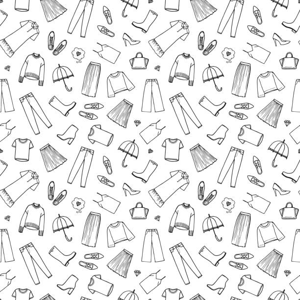 Hand Drawn Womens Clothing Vector Illustration On White Background Seamless  Pattern Stock Illustration - Download Image Now - iStock