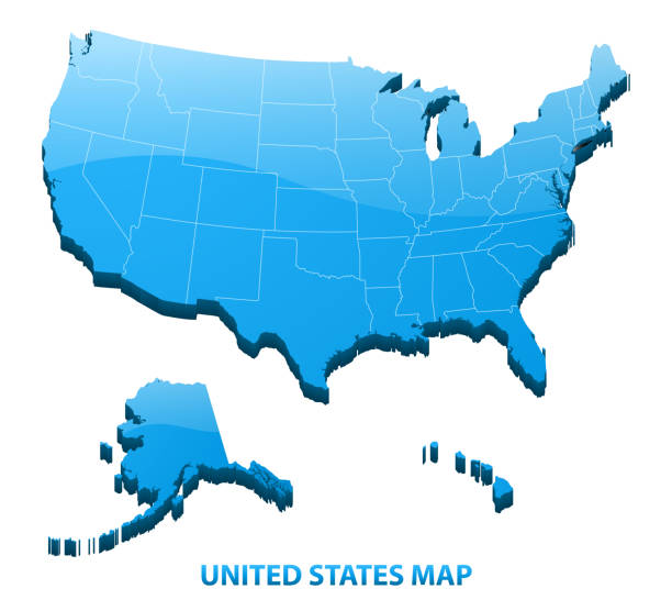 ilustrações, clipart, desenhos animados e ícones de altamente detalhado mapa dimensional três dos eua com a fronteira de regiões. estados unidos da américa. - north dakota