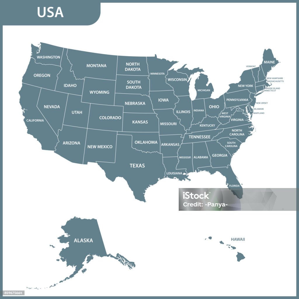 La carte détaillée des USA avec les régions. États-Unis d’Amérique. - clipart vectoriel de Carte libre de droits