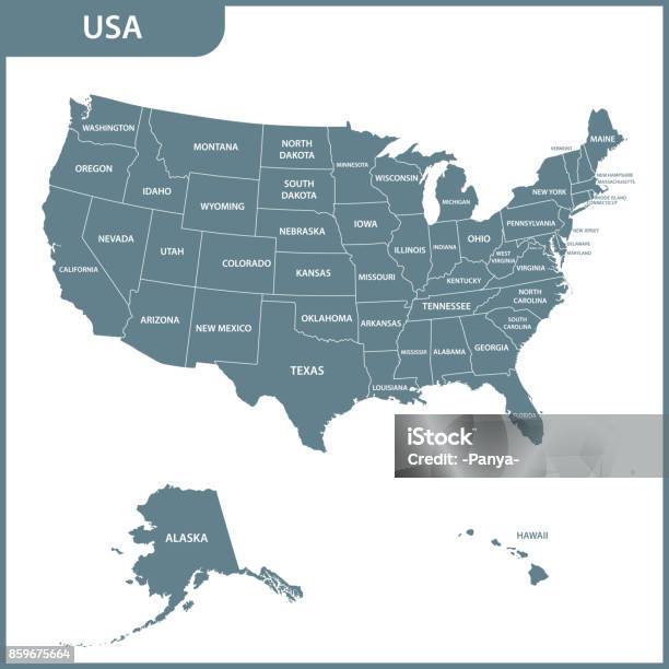 La Mappa Dettagliata Degli Stati Uniti Con Le Regioni Stati Uniti Damerica - Immagini vettoriali stock e altre immagini di Carta geografica