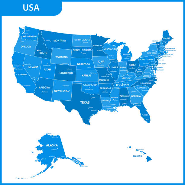 szczegółowa mapa usa z regionów lub stanów i miast, stolicy. stany zjednoczone ameryki - maryland map vector shape stock illustrations