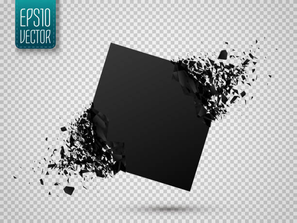 고립 된 파편으로 사각형 블랙입니다. 추상 검은 폭발. 벡터 일러스트 레이 션 - black break stock illustrations