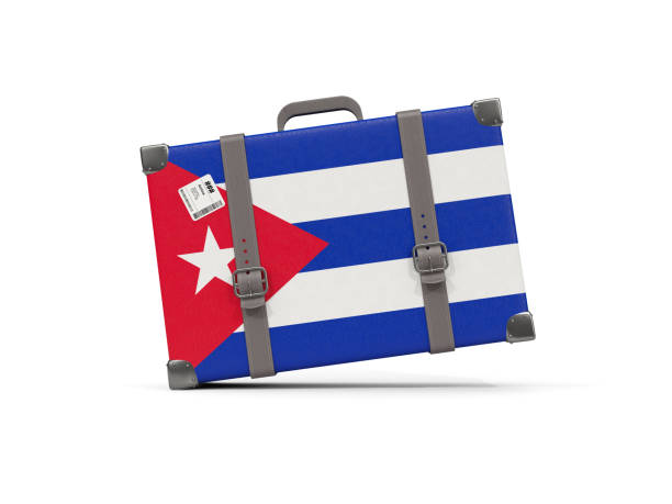 luggage with flag of cuba. suitcase isolated on white - suitcase flag national flag isolated on white imagens e fotografias de stock