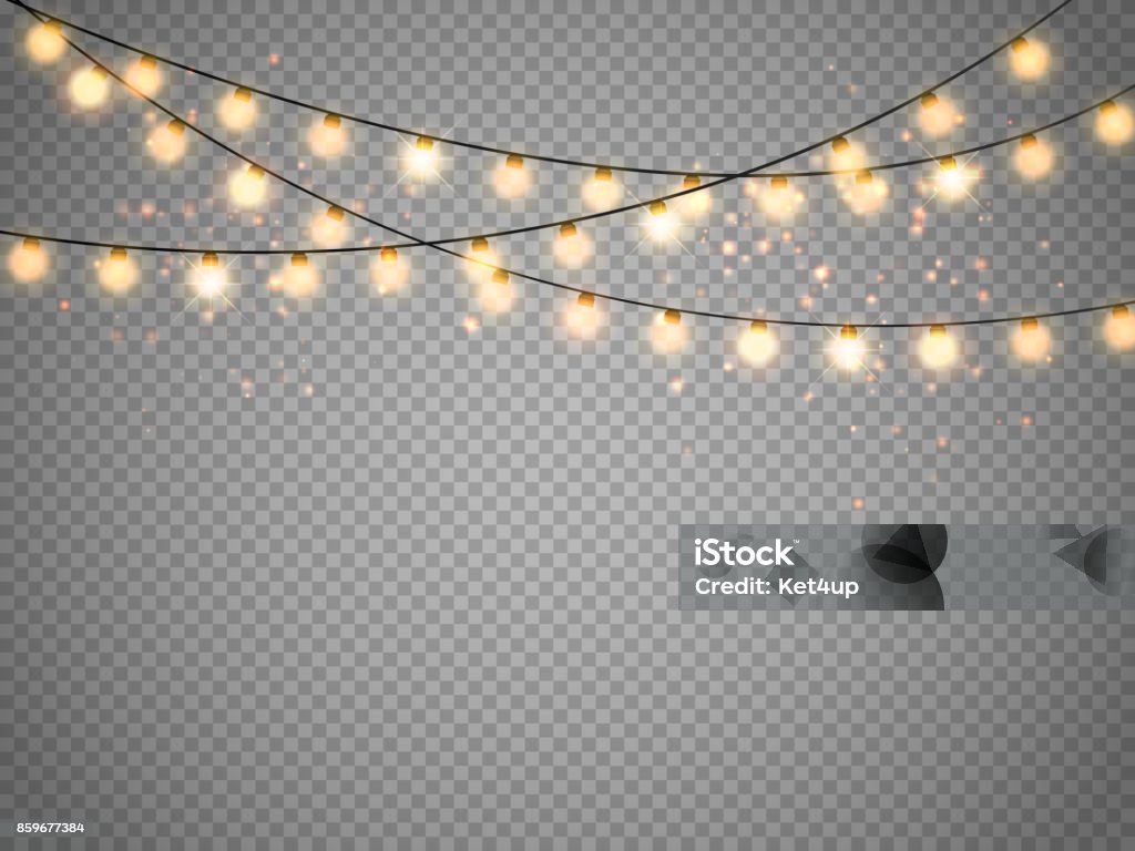 Lumières de Noël isolés sur fond transparent. Guirlande lumineux de Noël Vector - clipart vectoriel de Guirlande lumineuse - Décoration de fête libre de droits