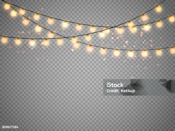 Lumières De Noël Isolés Sur Fond Transparent Guirlande Lumineux De Noël Vector Vecteurs libres de droits et plus d'images vectorielles de Guirlande lumineuse - Décoration de fête