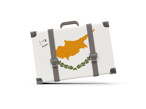 Luggage with flag of cyprus. Suitcase isolated on white. 3D illustration