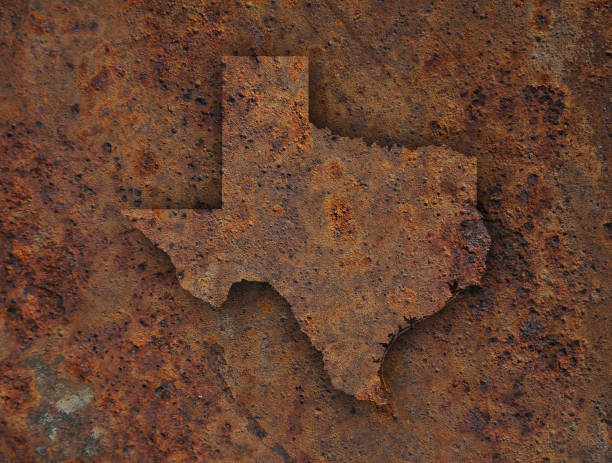 Map of Texas on rusty metal
