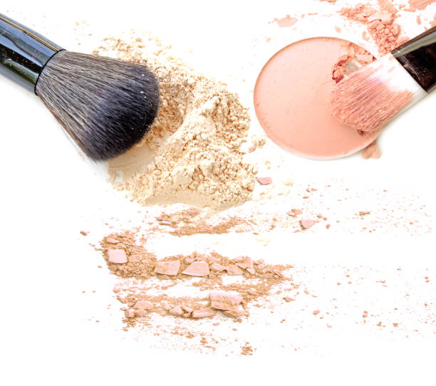 istock Face powder and brush on white background 859681036