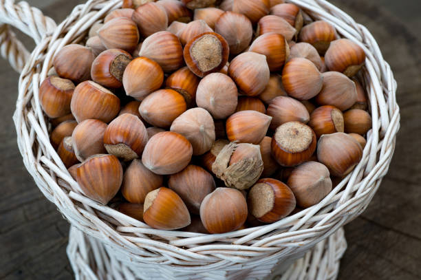 istock Close-up view of hazelnuts in basket 859691872