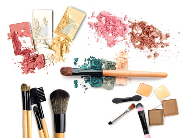 istock Brush and make up set powder on white 859692108