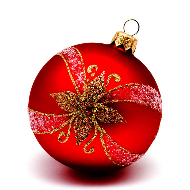 istock Christmas decoration red ball  isolated on a white 859692286