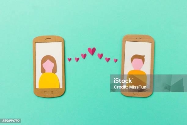 Mobile Phone With Red Hearts Flying From The Screen Paper Illustration Image Concept For Online Dating Dating Apps Stock Photo - Download Image Now