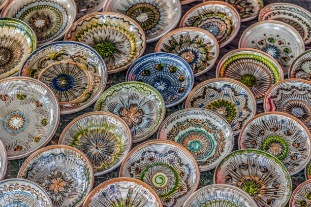 Romanian traditional ceramic in the plates form, painted with specific patterns for Horezu area.
