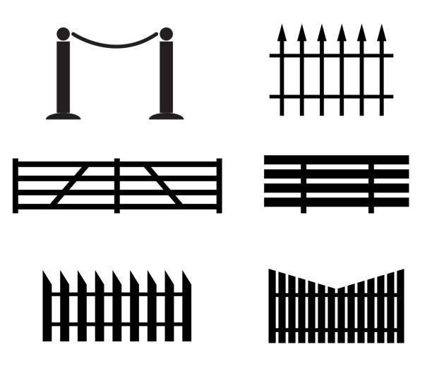 ilustrações de stock, clip art, desenhos animados e ícones de fence set icon on white background. black fence sign. flat style. - barbed wire wire chain vector