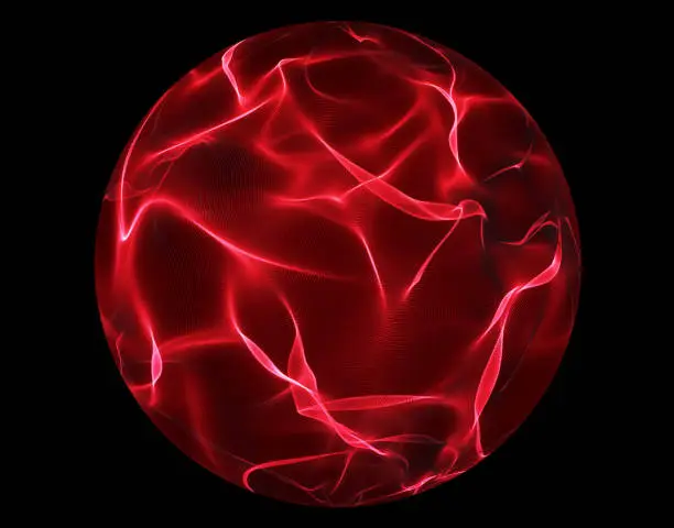 Photo of Red glowing energy ball over black background