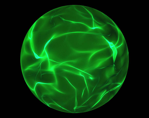 Green glowing energy ball over black background stock photo