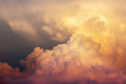 Dramatic atmosphere panorama view  of  beautiful sunset sky and clouds at the evening golden time.