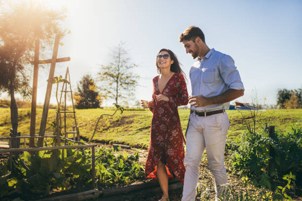 Couple walking outdoor and talking