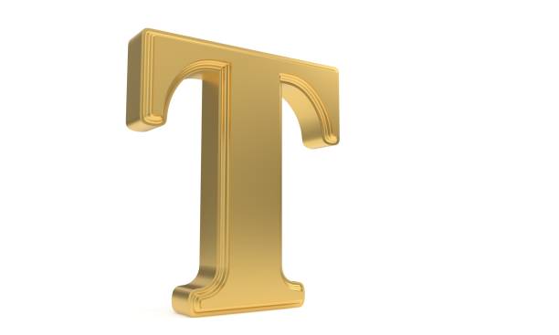 T gold romantic alphabet, 3d rendering stock photo