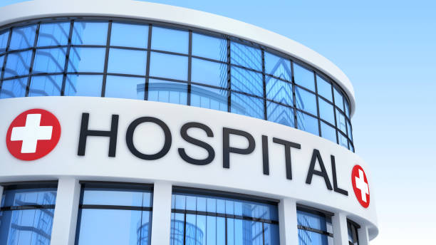 istock Big build and note hospital. 3d illustration 859736894