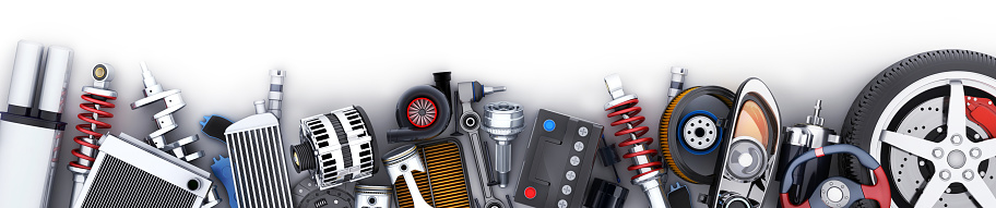 Many auto parts row. 3d illustration