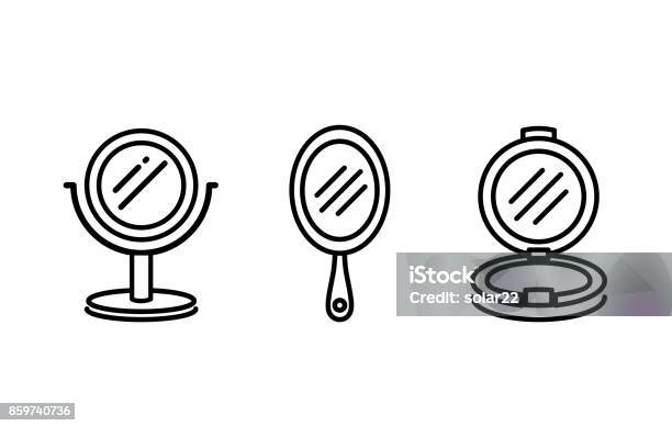 Handle Mirror Icon Collection In Line Style Stock Illustration - Download Image Now - Mirror - Object, Icon Symbol, Bathroom