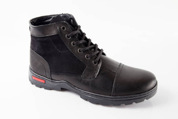 istock Male black leather boot on White Background 859740788