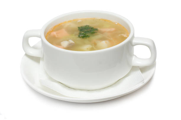 istock Soup with seafood isolated on white 859743486