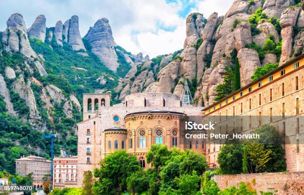 Santa Maria De Montserrat Abbey Catalonia Spain Stock Photo - Download Image Now - Montserrat - Catalonia, Catalonia, Monastery