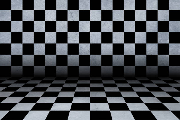 istock Black And White Checker floor Grunge Room. 859751406