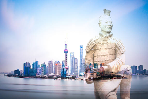 istock Cityscape of Shanghai with warrior. 859752424