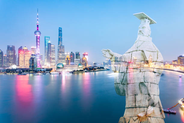 istock Cityscape of Shanghai with warrior. 859752470