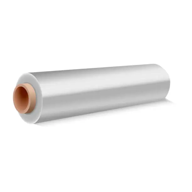 Vector illustration of Roll of wrapping plastic stretch film on white background. Vector illustration.