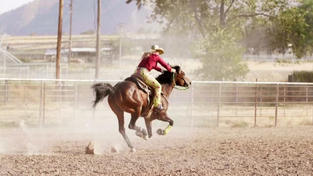 Woman Barrel racing at rodeo.