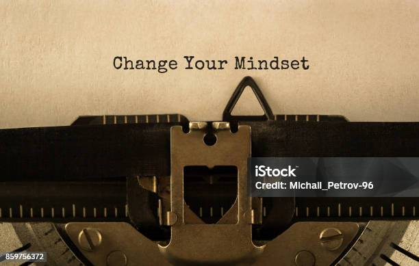 Text Change Your Mindset Typed On Retro Typewriter Stock Photo - Download Image Now - Attitude, Change, Positive Emotion