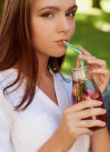istock Healthy nutrition. Couple drinking detox tea 859757442